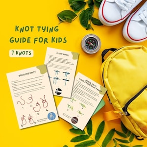 Guía de nudos para niños, 7 nudos, Cómo hacer nudos, Nudos imprimibles, Cómo hacer nudos, Material scout, Actividad de campamento, Habilidades de supervivencia para niños