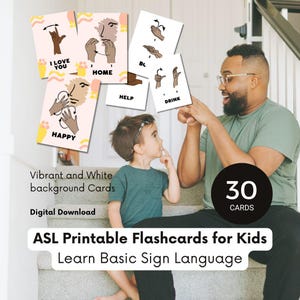Tarjetas de lenguaje de señas para niños pequeños, 30 tarjetas imprimibles de ASL para la comunicación temprana, retraso del habla en lenguaje de señas básico, recurso para necesidades especiales