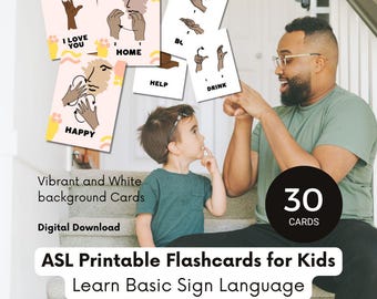 Toddler Sign Language Flashcards, 30 Printable ASL Cards for Early Communication, Basic Sign Language Speech Delay, Special Needs Resource