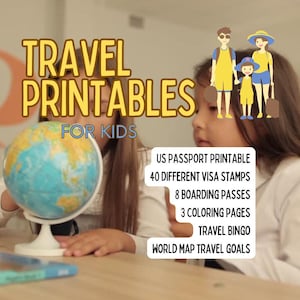 Afdrukbaar paspoort en instapkaarten, kinderspel Montessori-reisbundel met open einde, kaart, paspoort, instapkaart, bingo, kleuren