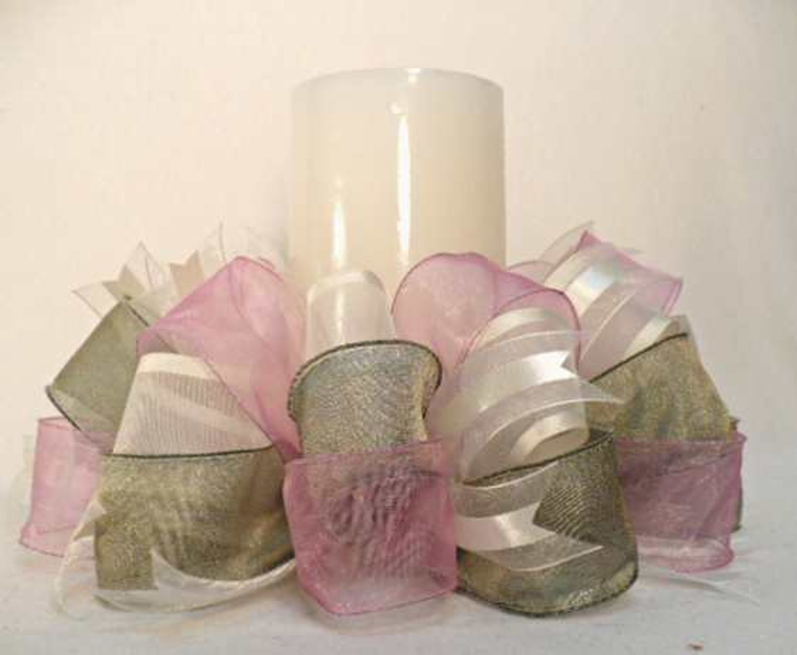 Ribbon Candle Ring Pink Green Cream Tone Ribbon Candle Ring Etsy