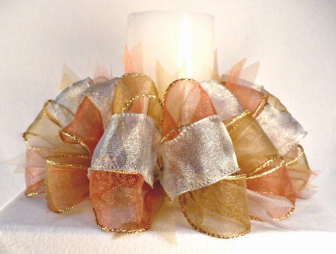 Copper Brass Gold Silver Tones Ribbons Candle Ring, Ribbon Candle Ring