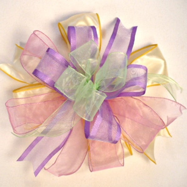 Easter lantern bow, spring lantern bow, yellow pink lavender green lantern/wreath bow.