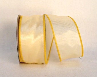 Yellow satin wired, satin yellow wired ribbon, satin wired 1.5&quot; x 10 yards.