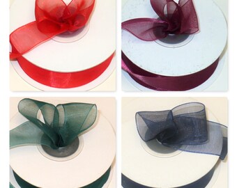 Sheer Organza Ribbon, Nylon String Edge, Wedding Gift Wrap, 1 inch x 25 Yards