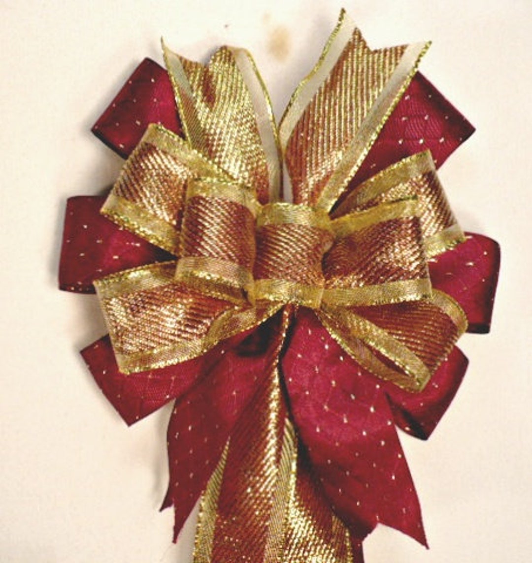 Burgundy Gold Wreath Bow Burgundy Gold Lantern Bow Christmas Etsy