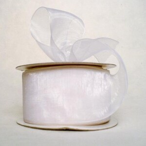 Wedding white organza nylon edge, white wedding ribbon, white tone nylon sheer organza with nylon edge 25 yards
