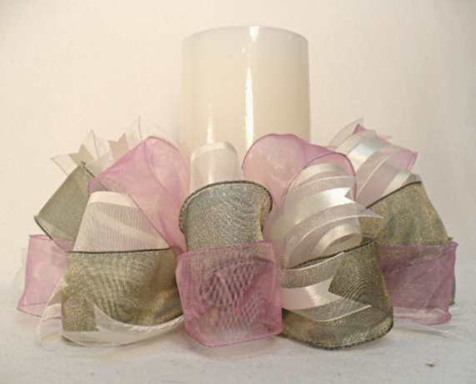 Ribbon Candle Ring Pink Green Cream Tone Ribbon Candle Ring Etsy