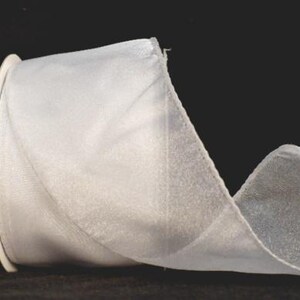 White Iridescent Woven Wired Ribbon, Wedding Gift Wrap (2.5" x 20 Yards)