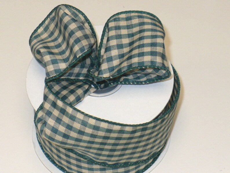 Tea dye primitive country checker wired ribbon primitive country hunter green check wired ribbon 2 x 10 yards.