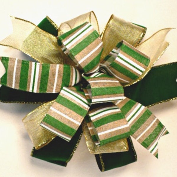 Green gold lantern bow, gold green lantern bow, Christmas lantern bow, large gift bow.