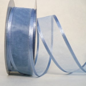 Premium quality blue tone satin sheer organza, wedding ribbon, sheer organza satin trim edge 1&quot; x 20 yards