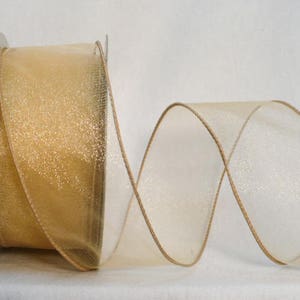 Sheer champagne gold tone iridescent wired ribbon, wedding ribbon wired 2" x 20 yards