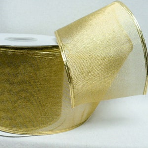 Gold Mesh with Solid Gold Edges Wired Ribbon, 1-1/2x25 yards