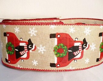 Camión navideño con cinta de alambre en forma de perro, camión rojo con perro en forma de cable, cinta de alambre navideña de 2,5" x 10 yardas.
