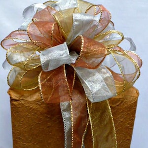 Sheer Gold Copper Pewter Ribbon Bow, Tree Topper, Wreath Decor