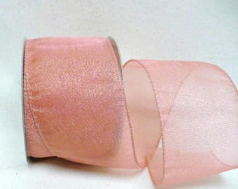 Blush Pink Sheer Wired Ribbon - 2.5 Inch Wide