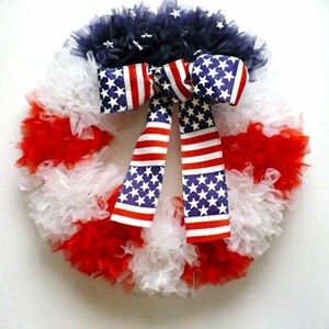 July 4th red white blue ribbon wreath, USA wreath, July 4 wreath, patriotic wreath, red white blue wreath, summer wreath.