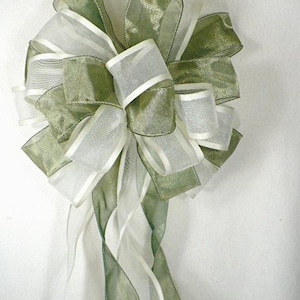 Sage green cream wreath bow, cream sage green wedding bow, big gift bow.