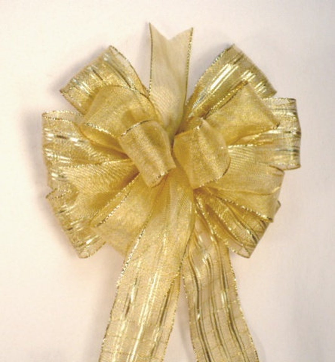 Christmas Gold Wreath Bow, Metallic Gold Bow, Holiday Wreath Bow