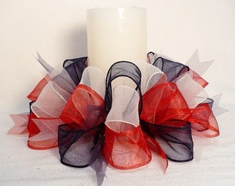 Red white blue ribbon candle ring, ribbon candle ring, everyday candle ring, party decor.