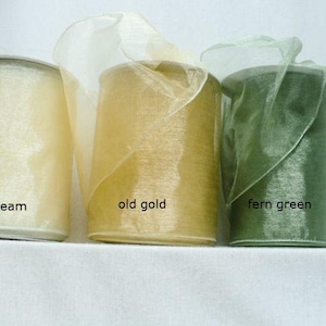Sheer Wired Ribbon, Gold, Cream, Green, 5" x 20 Yards