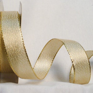 Wide Ribbon Cream Gold Two Tones Satin Wired, Design Cream Satin