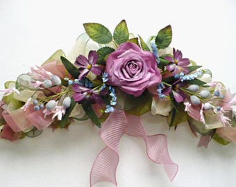 Handmade Lavender Rose Floral Arch Swag, Ribbon Decor