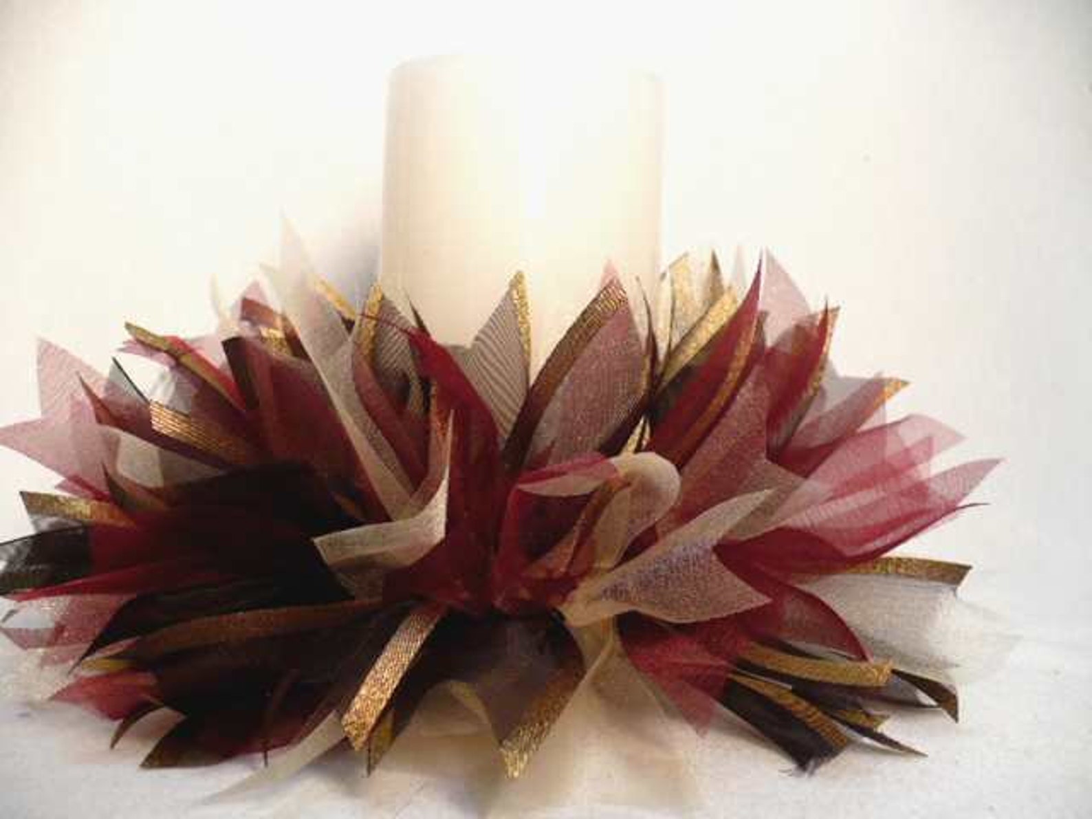 Burgundy Gold Tone Ribbon Candle Ring Ribbon Candle Ring Etsy