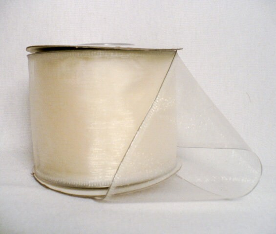 Sheer cream wedding wired ribbon, cream sheer wedding wired ribbon, shimmering iridescent sheer wired 2.5" x 20 yards