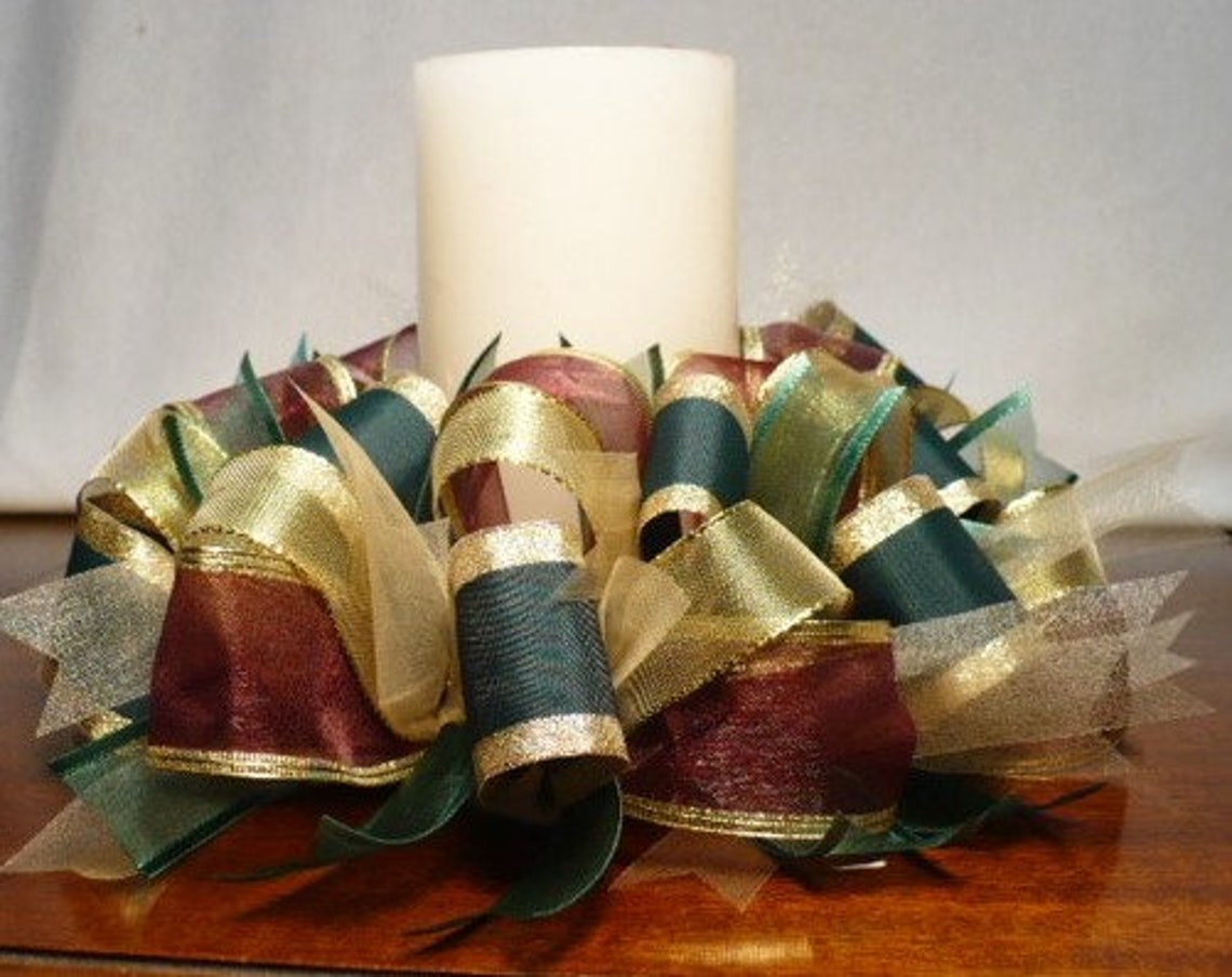 Christmas Candle Ring Ribbon Candle Ring Burgundy/green/gold Etsy