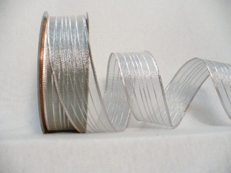 silver stripes wired ribbon Silver metallic wired wired holiday ribbon 1.5 wide x 25 yards.