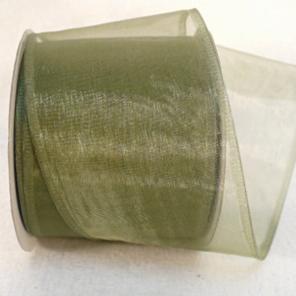 Sheer moss green wired, green tone sheer wired ribbon, wedding ribbon, party ribbon, shimmering iridescent sheer wired 2.5" x 20 yards