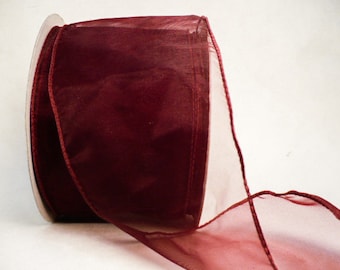 Sheer Burgundy Wired Ribbon, 3 Inch Wide, 20 Yards Long