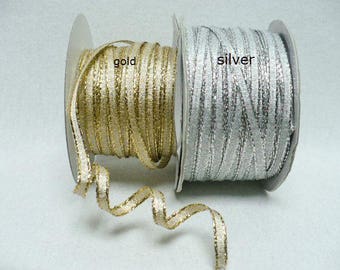 Metallic Wired Cord Ribbon, Gold or Silver, 20 Yards