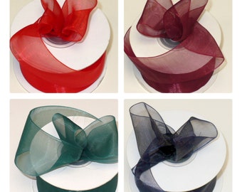 Sheer Organza Ribbon: 1.5" with Woven Nylon Edge, 25 Yards