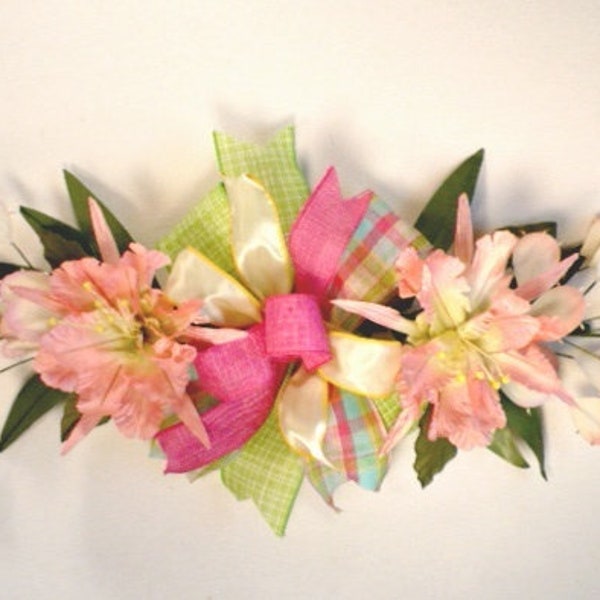 Handmade artificial horizon swag, Easter floral ribbon swag, spring floral ribbon swag.