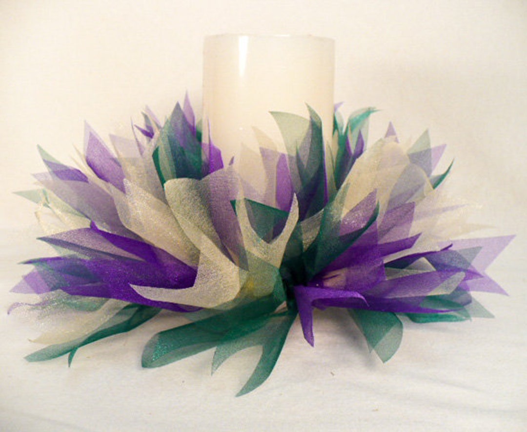 Purple Gold Green Ribbon Candle Ring Ribbon Candle Ring Etsy