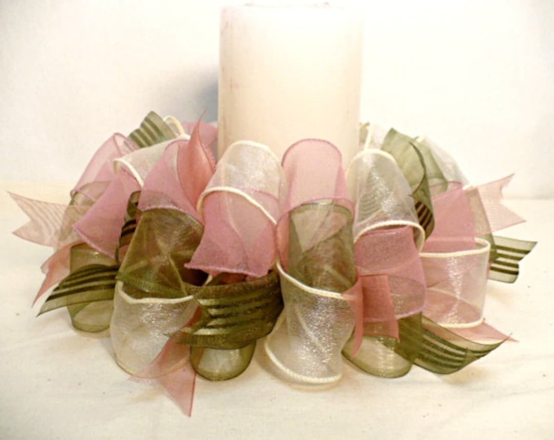 Victorian Tone Ribbon Candle Ring, Candle Ring Wreath, Wedding Candle