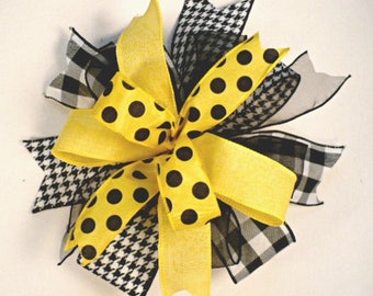 Black yellow wreath bow, yellow black lantern bow, spring wreath lantern bow, summer bow.