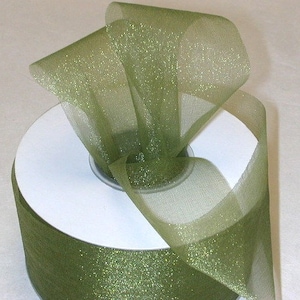 50 Yards Green Sparkle Sheer Iridescent Ribbon, Wedding Gift Wrap