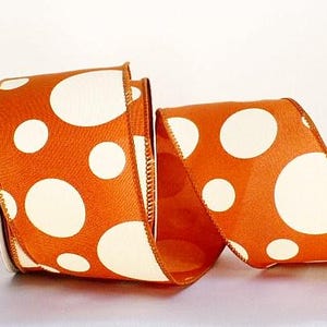 Rust ivory polka dot wired ribbon, fall rust polka dot wired 2.5&quot; x 10 yards.