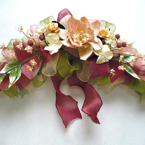 Arch swag, rose floral arch swag, ribbon swag, everyday swag, handmade parchment floral swag.