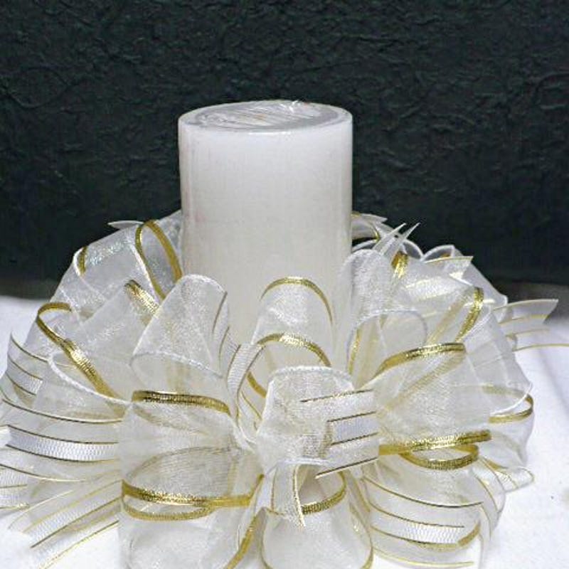 Ribbon Gold Candle - Etsy
