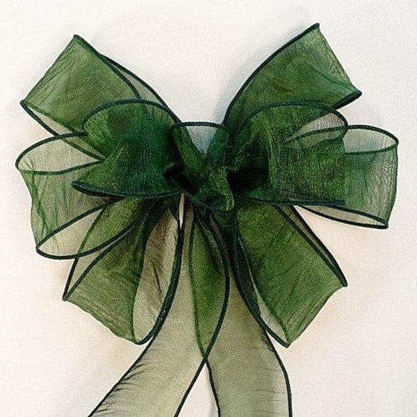 Sheer crushed hunter green bow, hunter green wreath bow, wedding decor, gift basket bow, large gift bow.