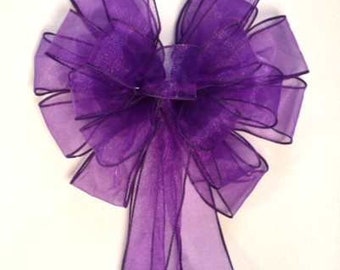 Purple Sheer Wedding Pew Bow, Hand-Tied Decor