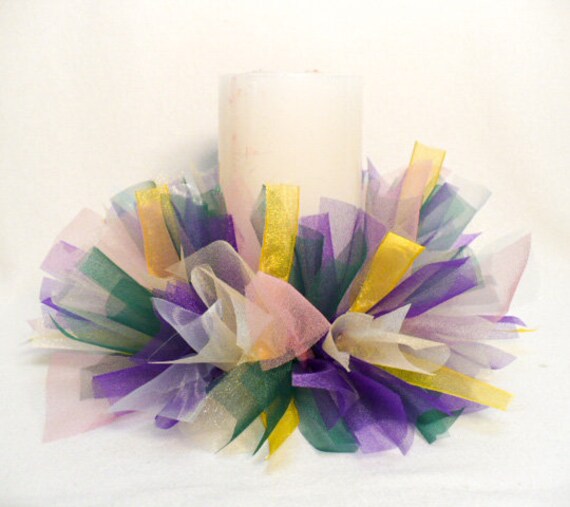 Summer Ribbon Candle Ring Pillar Candle Ring Wreath Mardi Etsy