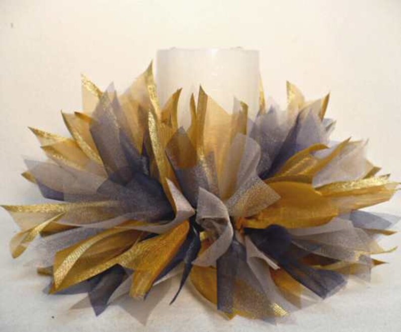 Silver/gold/navy Tone Ribbon Candle Ring Ribbon Candle Ring Etsy