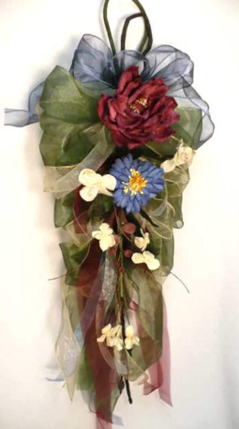 Rose Burgundy Ribbon Swag Front Door Swag Handmade Floral Etsy