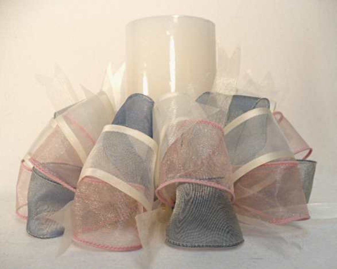 Ribbon Candle Ring Pink Mauve/blue/cream Tone Ribbon Candle Etsy